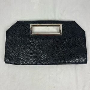Express Women's Black Faux Leather Snakeskin Clutch Hand Bag Purse Silver Handle